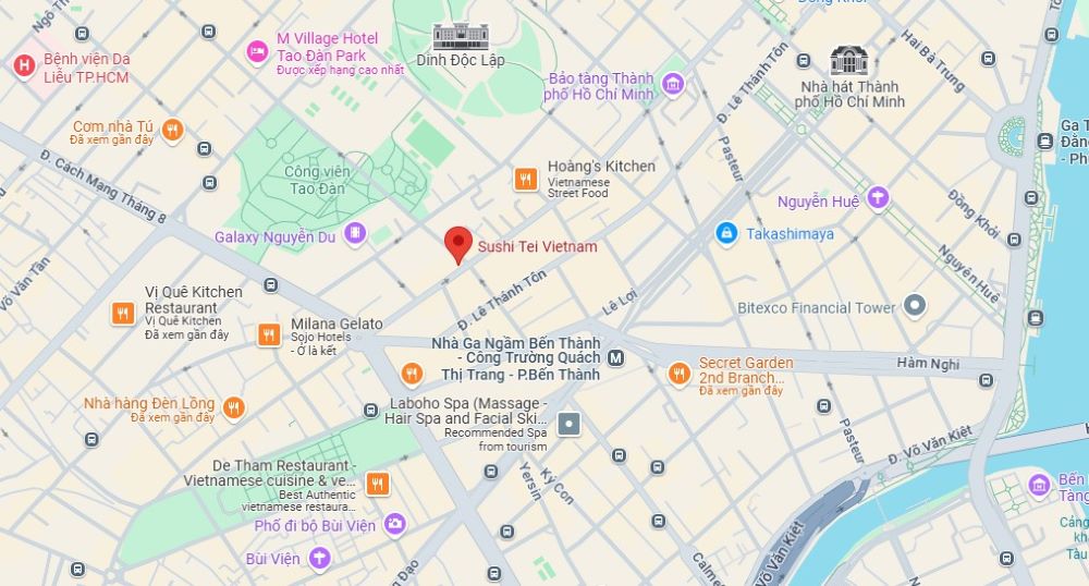 Ví dụ về bản đồ vị trí các nhà hàng sushi tại TPHCM