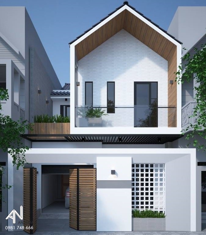Mặt tiền nhà phố thiết kế theo phong cách hiện đại tối giản với những đường nét vuông vắn và màu sắc trung tính