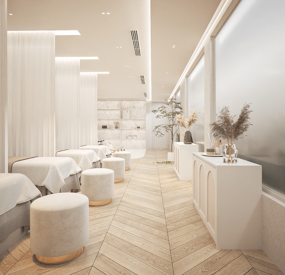 Spa thiết kế theo phong cách tối giản với gam màu trung tính và ánh sáng tự nhiên