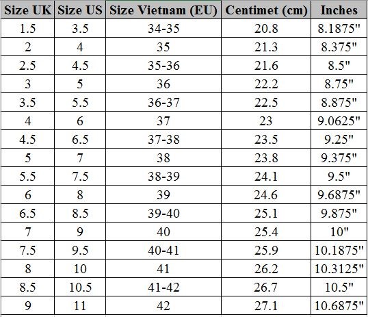 Đọc kỹ bảng size giày trước khi quyết định mua hàng online