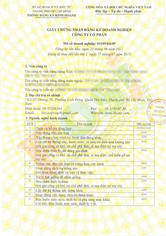 Mẫu giấy phép kinh doanh của một công ty xây dựng