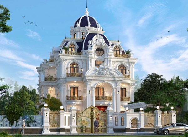 Biệt thự thiết kế theo phong cách tân cổ điển với những đường nét phào chỉ tinh tế và màu sắc trang nhã