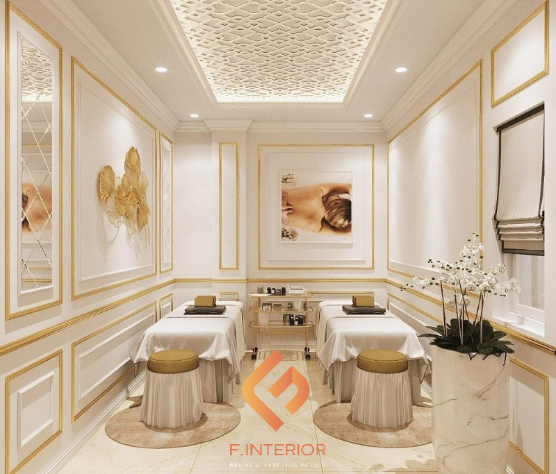 Spa được thiết kế bởi Maison Décor mang phong cách tân cổ điển với những đường nét mềm mại và ánh sáng vàng ấm cúng