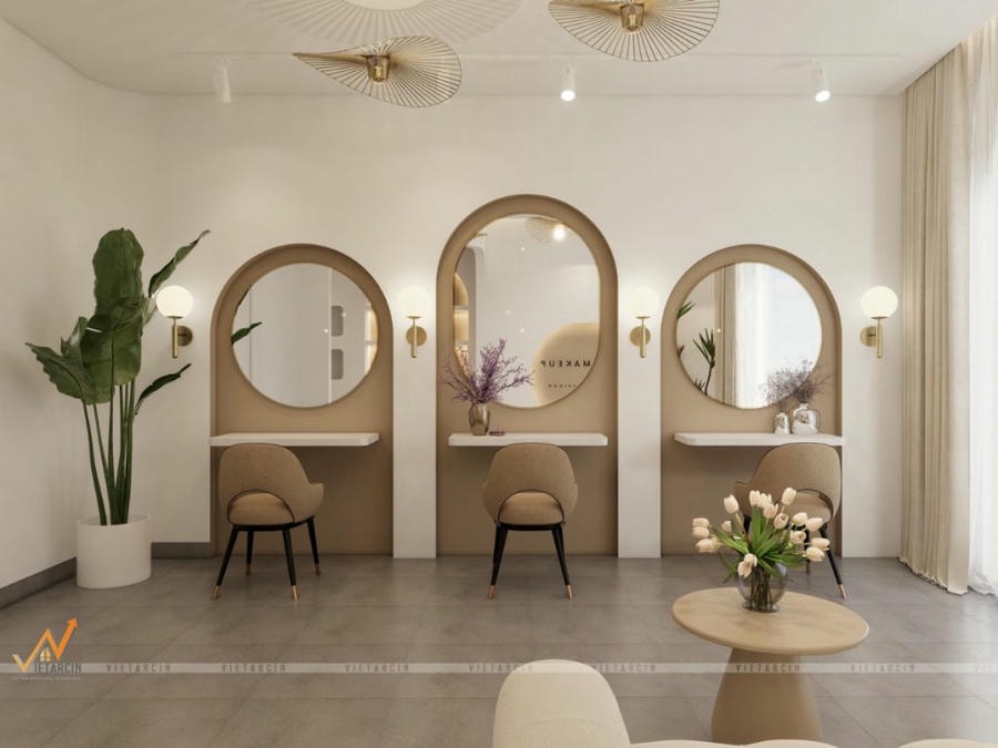 Không gian trang điểm tối giản nhưng sang trọng tại một tiệm makeup ở TPHCM